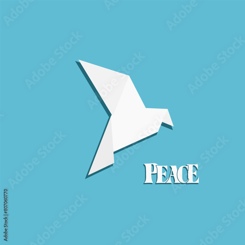 White origami pigeon on a blue background, peace or freedom concept, vector illustration