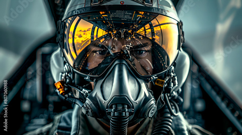Masked fighter pilot ready to fly