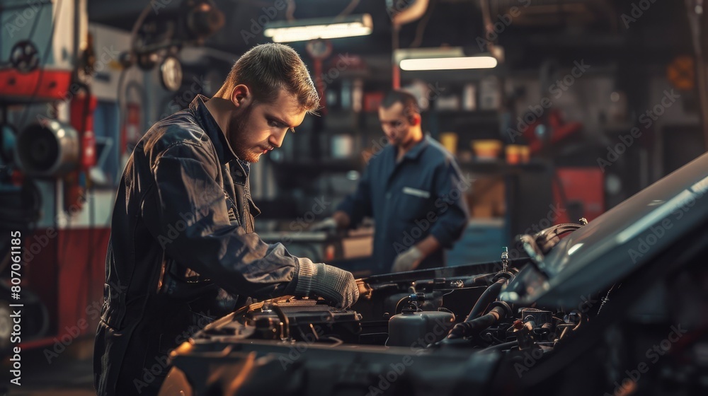 Handsome Auto Service Workers Engaged In Their Tasks, Background HD For Designer Handsome Auto Service Workers Engaged In Their Tasks, Background HD For Designer