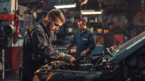 Handsome Auto Service Workers Engaged In Their Tasks, Background HD For Designer 