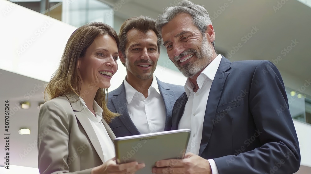 Happy Colleagues Using A Digital Tablet While Working Together In The Office, Background HD For Designer Happy Colleagues Using A Digital Tablet While Working Together In The Office, Background HD For Designer