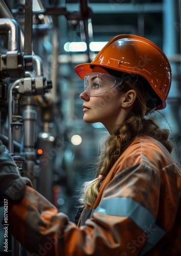 Industrial engineer or worker checking pipeline at oil and gas refinery plant form industry zone