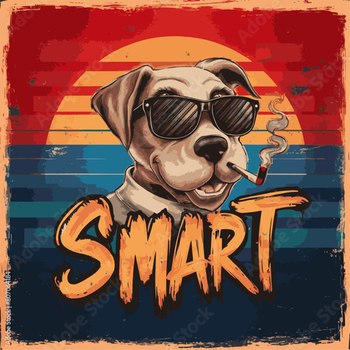 Vintage Typography Design with Smart Dog, Illustration With Editable Vector File