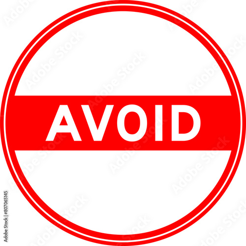 Red color round seal sticker in word avoid on white background