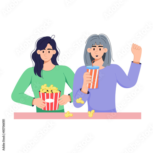 Trendy flat illustration of watching movie with mother 