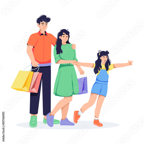 Download flat illustration depicting family shopping 