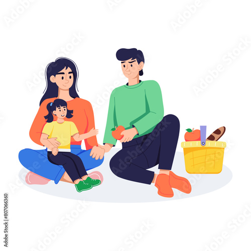 Download flat illustration of family picnic 