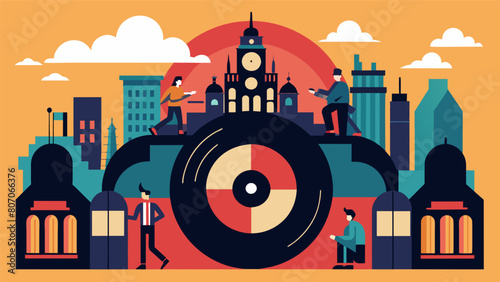Our Historical Music Tour will showcase the citys rich musical heritage through the lens of vinyl records giving you a unique and immersive Vector illustration