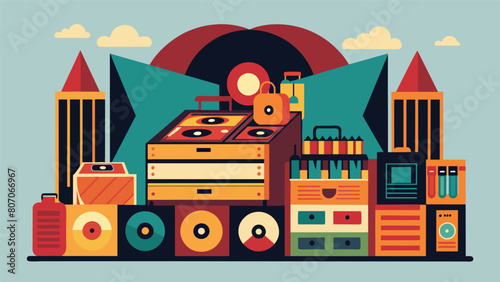 The sights and sounds of the fair were a music lovers dream with crates filled to the brim with vintage and rare records. Vector illustration
