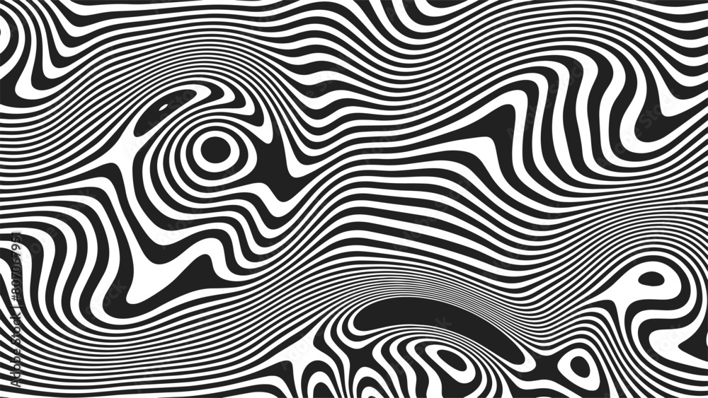 Naklejka premium Contemporary Y2K Optical Illusion Background. Trendy wavy texture in a retro futuristic style with a distorted effect for collage or retro design. Vector illustration. 