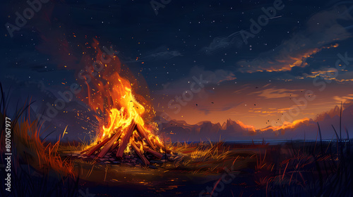 gradient background blending from golden yellow to burnt orange  mirroring the radiant warmth and splendor of a crackling bonfire under the night sky
