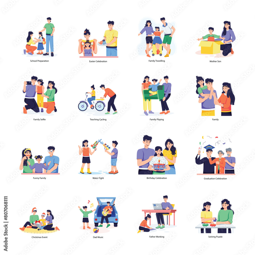 Latest Pack of Family Bonding Flat Illustrations 

