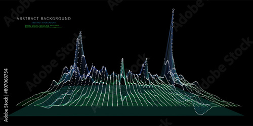 Abstract  background color graph wireframe from circles and noisy lines on dark. Technology wireframe concept  virtual data analytical . Banner for business, science and technology data analytics.