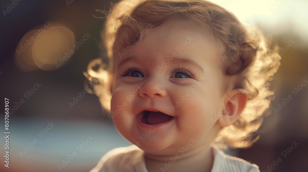 An adorable baby with a captivating smile and sparkling eyes, fills the frame with pure joy An adorable baby with a captivating smile and sparkling eyes, fills the frame with pure joy