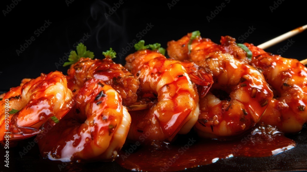 a skewer of grilled shrimp, a skewer of grilled shrimp,