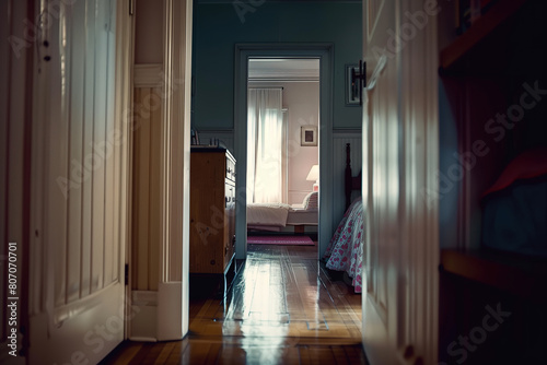 A cozy, sunlit corridor in a vintage home.