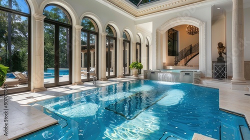 Luxurious Retreat Opulent Pool with Abundant Windows Creates Seamless Indoor-Outdoor Connection 