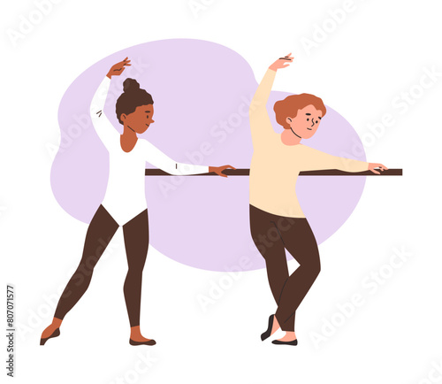 Ballet barre practice. Vector illustration