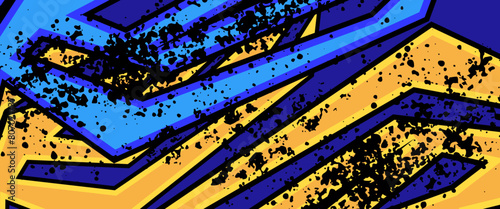 Blue yellow and black vector abstract speed sport banner with racing style. Graphic abstract stripe racing banner kit designs for wrap vehicle, race car, rally, adventure and livery