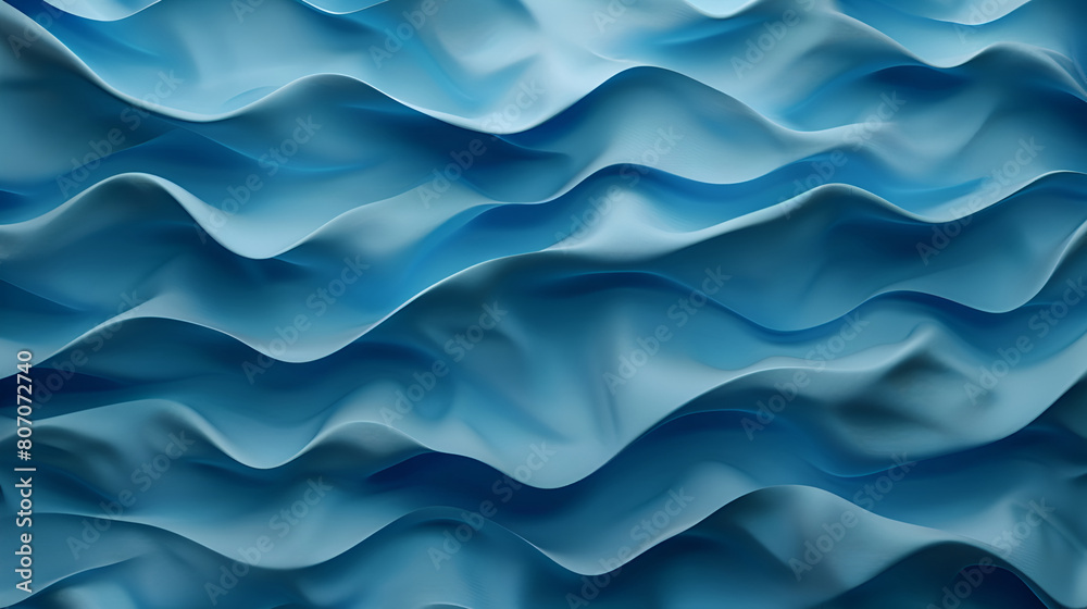 A blue wave with a lot of lines. The lines are very thin and the wave is very long,Blue wavy background. 3d rendering, Light blue color glossy silk satin cloth wavy texture background
