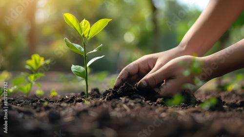 Eco advocate planting trees to combat deforestation and climate change. Concept Climate Change, Deforestation, Tree Planting, Ecological Advocacy, Environmental Protection