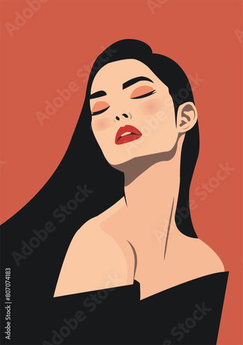 Woman modern icon avatar. Beautiful woman design. Abstract minimalistic contemporary poster. Wall art design. Vector stock	
