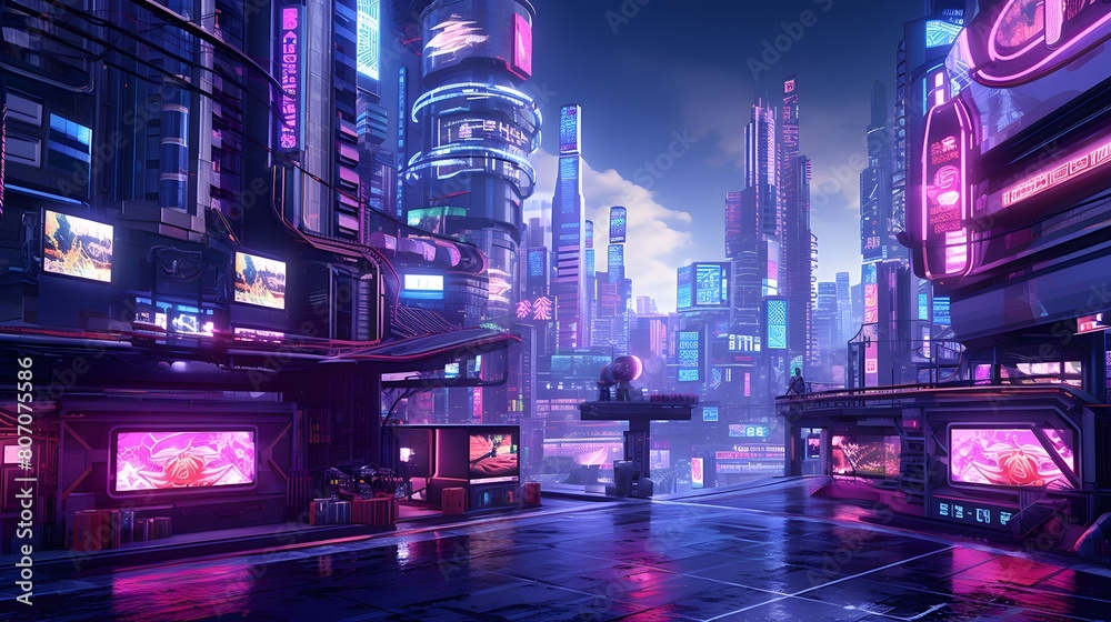 Futuristic city at night. 3d rendering. Computer digital drawing.