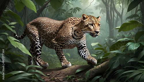 A leopard icon prowling through the jungle photo