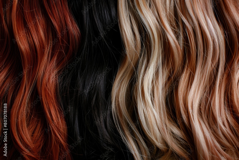 Fototapeta premium Shiny, natural hair extensions in various colors