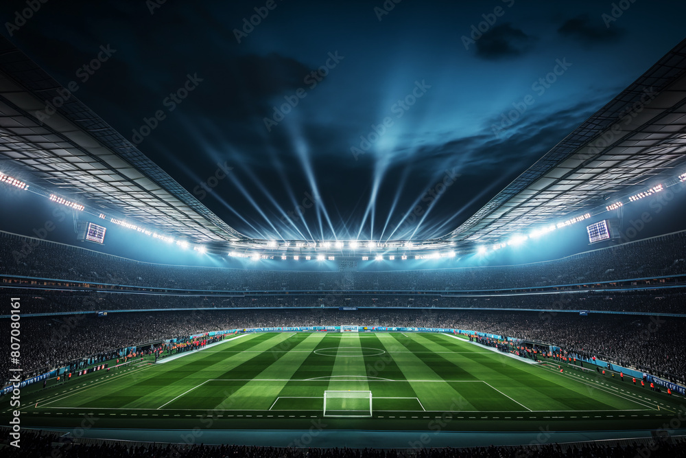 A soccer field with a large crowd of people watching the game A soccer field with a large crowd of people watching the game
