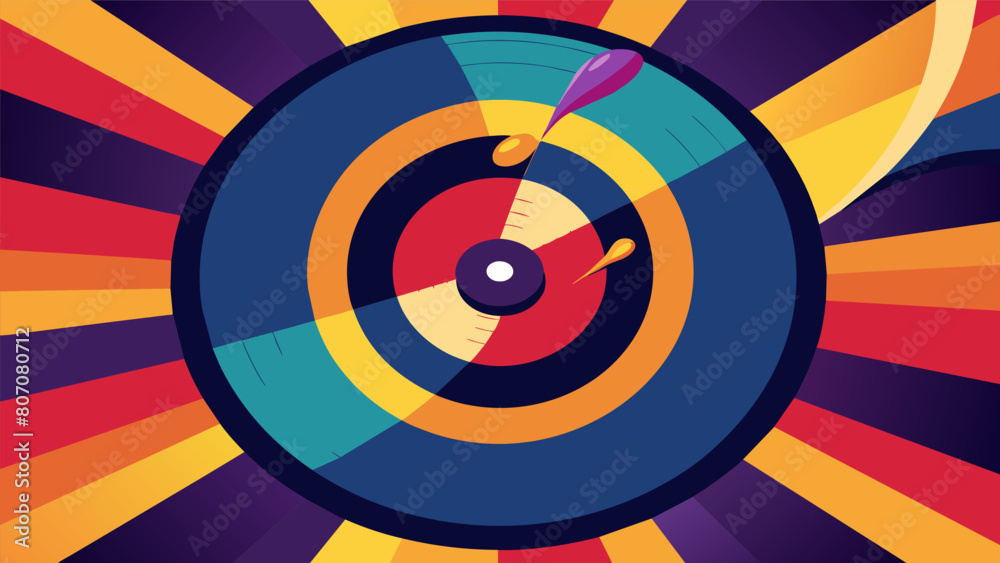 The record spins creating a mesmerizing visual as it slowly comes to life with vibrant colors and patterns. Vector illustration The record spins creating a mesmerizing visual as it slowly comes to life with vibrant colors and patterns. Vector illustration