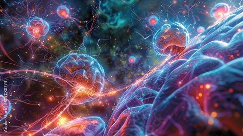 Vibrant Neural Networks And Synapses Illustration