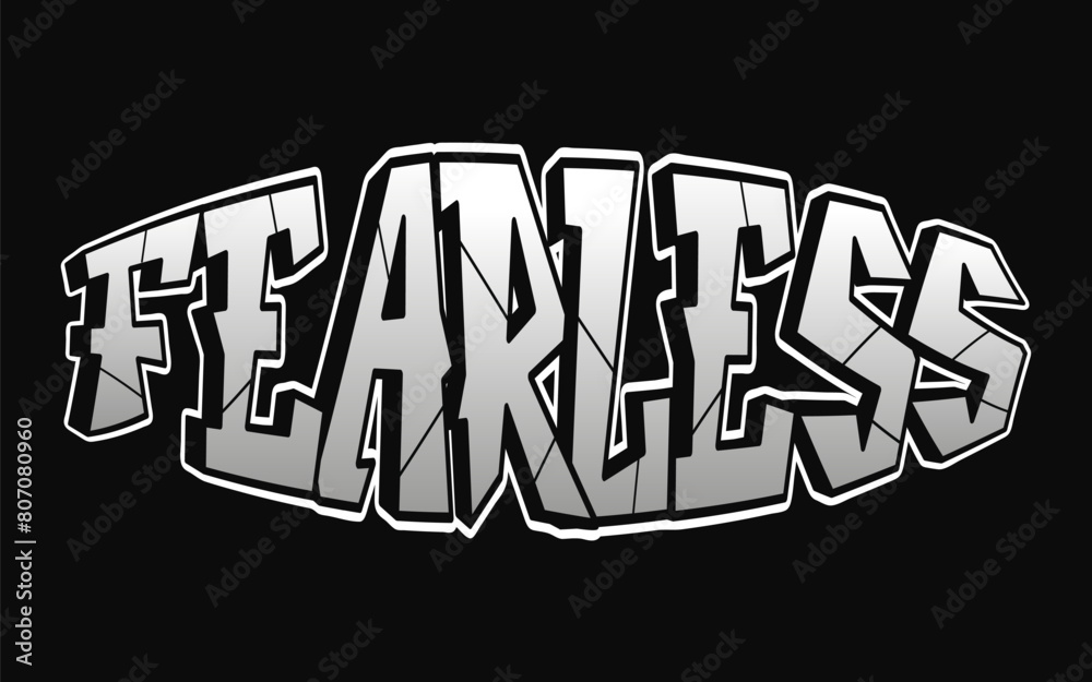 Fearless - single word, letters graffiti style. Vector hand drawn logo. Funny cool trippy word Fearless, fashion, graffiti style print t-shirt, poster concept Fearless - single word, letters graffiti style. Vector hand drawn logo. Funny cool trippy word Fearless, fashion, graffiti style print t-shirt, poster concept