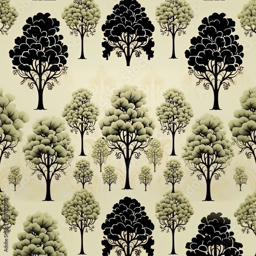 seamless pattern with set of silhouettes of trees