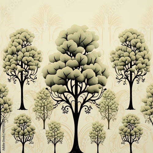seamless pattern with tree with flowers