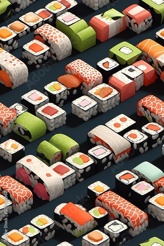seamless pattern with sushi on the market