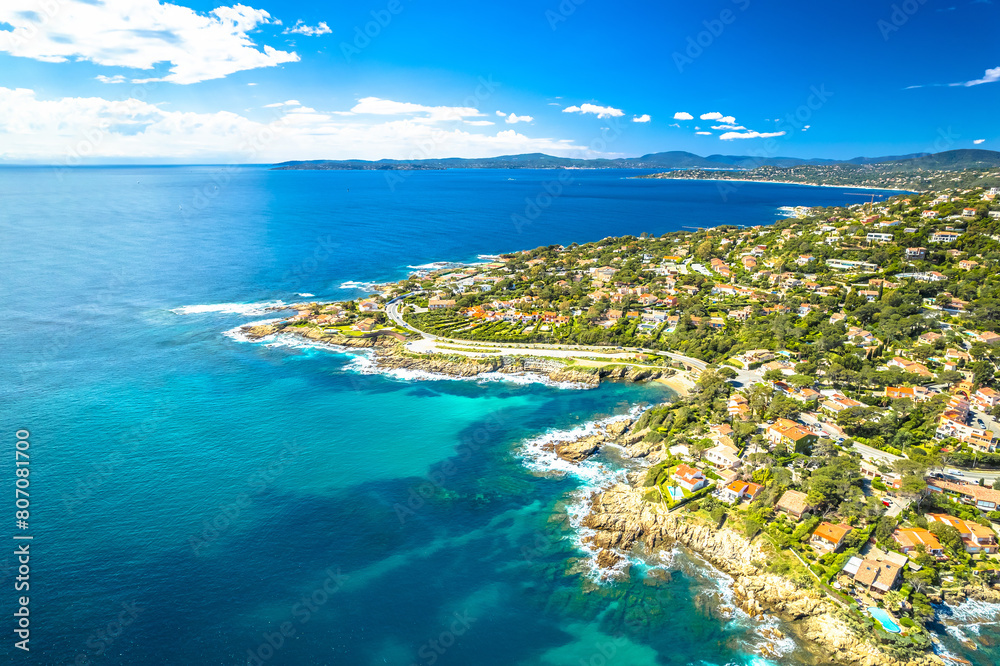 Scenic coastline of French riviera near Sainte Maxime aerial vie