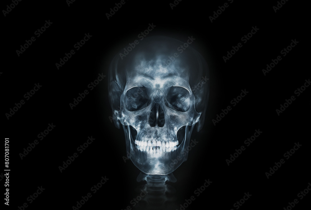 Fototapeta premium X-ray film human's skull and cervical spine lateral view, close up