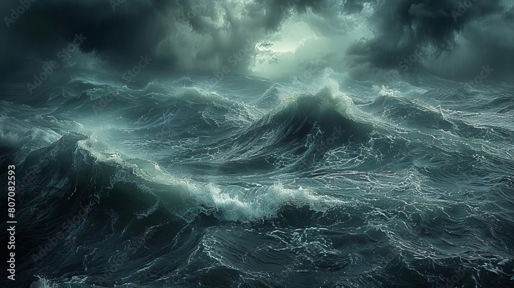 Stormy sea with high waves during a tempest, dramatic and dynamic for impactful digital backgrounds