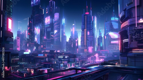 Panorama of the night city. The concept of the future.