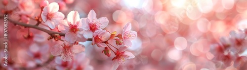 Spring cherry blossoms with a softfocus background, pink petals in full bloom for gentle, romantic designs © Samon