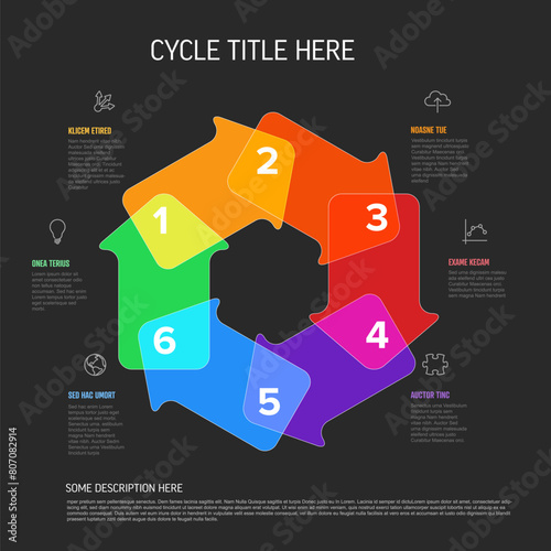 Fresh Colorful Infographic cycle Template made from solid arrows on black background