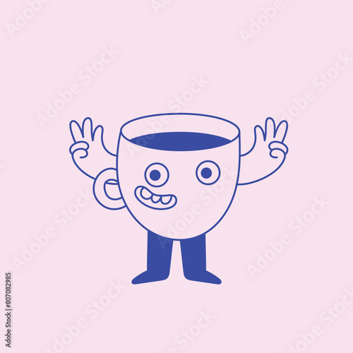 Vector logo design template and graphic elements for advertising, branding, posters and banners, funny cartoon illustrations with smiling character, coffee cup mascot, print and sticker