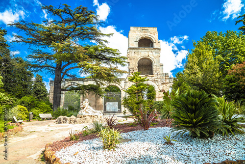 Arles park and antique theater ancient architecture view