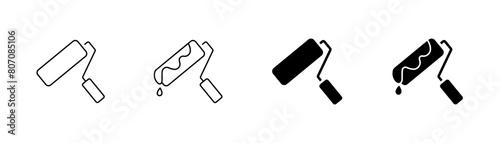 Paint roller icon collection. Wall paint roller tool icons set. Vector sign