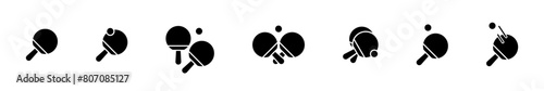 Ping ping sport solid icons set. Table tennis racket symbols. Competition concept icon. Vector silhouette