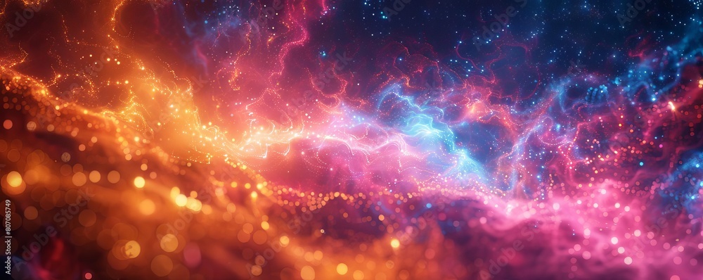 Fototapeta premium Planck scale universe model, showing quantum fluctuations as vibrant, pulsating lights against a cosmic backdrop