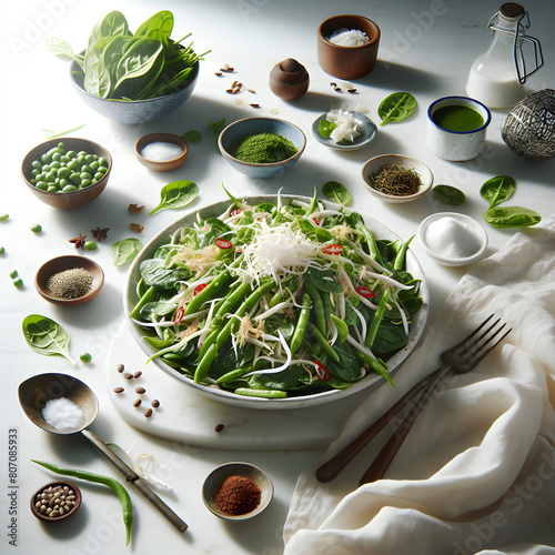 Sunlit Sayur Urab Indonesian Salad on Marble Counter photo