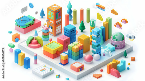 3D Flat Icon: AI Competitive Market Analysis Provides Insights into Competitor Strategies, Helping Businesses Improve Their Own - Isometric Scene