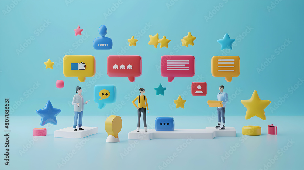 3D Flat Icon of AI Customer Feedback Analysis Showing AI Systems Analyzing Customer Feedback to Improve Service Quality and Product Offerings in Isometric Scene 3D Flat Icon of AI Customer Feedback Analysis Showing AI Systems Analyzing Customer Feedback to Improve Service Quality and Product Offerings in Isometric Scene
